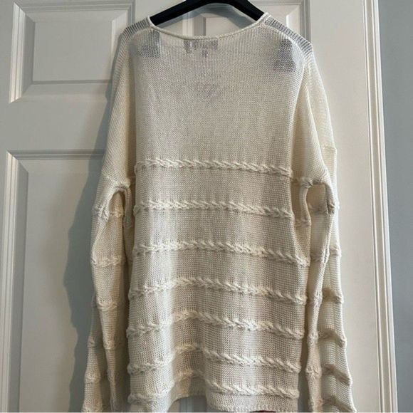 NWT Theory Textured Linen Blend Cable Striped Sweater - Picture 2 of 5